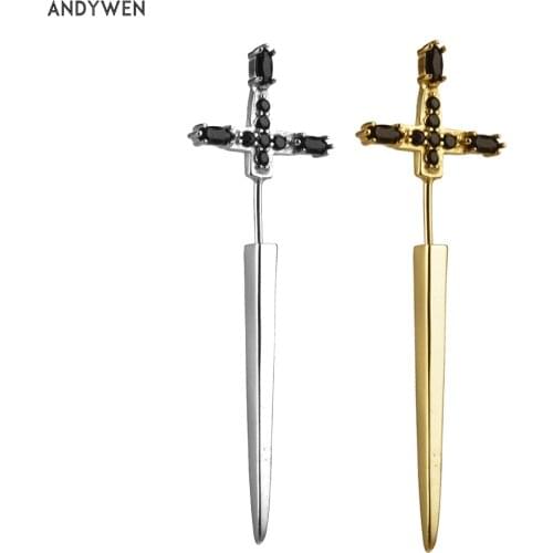 ANDYWEN 925 Sterling Silver Slay Black Gold Gagger Single Long Earring France Women Fashion Crystal CZ Luxury 2020 Jewelry