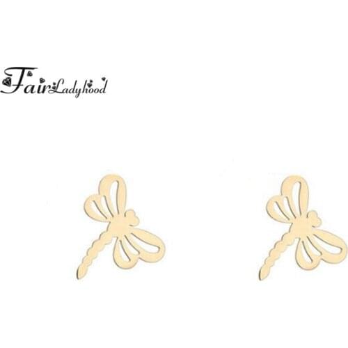 Fairladyhood New Fashion Gold Color Dragonfly Earrings Jewelry Stainless Steel Earrings For Women Dragonfly Jewelry Gifts