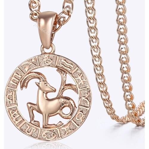 Womens Capricorn Pendant 585 Rose Gold Zodiac Sign Constellation Pendant Necklaces For Woman Jewelry Gifts Dropshipping HGP277