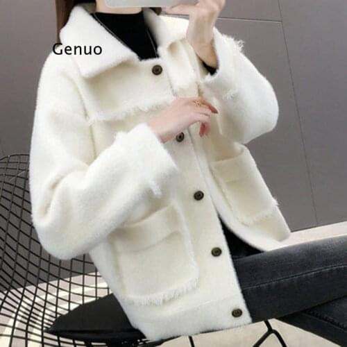 Womens Jacket Imitation Mink Velvet Slim Coat Single Breasted Solid Fleece Cardigans Stylish Casual Loose Coat