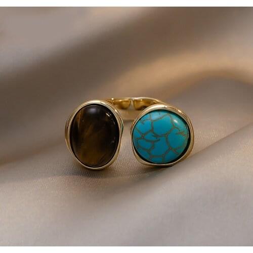 OEING Pure Natural Turquoise Wedding Engagement Ring For Woman Designer Fine Jewelry Vintage Style