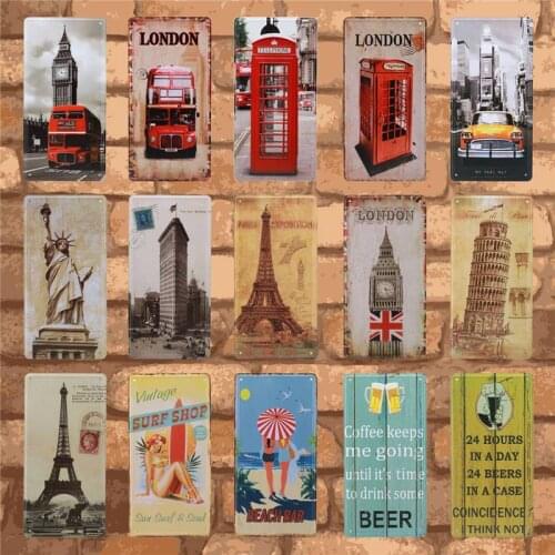 Plaques Tin Sign Decoration In Beer Bar Garage Pub Cafe Wall Pictures Metal Plate London Paris Vintage Home Decor 15X30CM