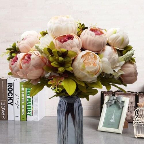 13 Heads European-Style Core-Spun Peonies Artificial Flowers Home Wedding Hotel Office Desk Decoration