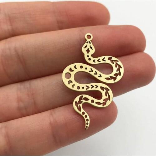 2pcs Raw Brass Snake Charm, Snake Pendant, Snake Earring Charm, Moon Phases on Snake Charm, Laser Cut Jewelry Making Supplies