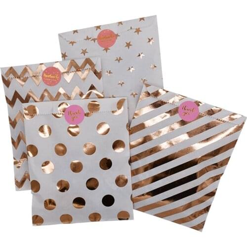 5pcs Rose Gold Foil Polka Dot Chevron Star Paper Candy Gift Cookie Bags Wedding Decoration Happy Birthday Party Table Supplies