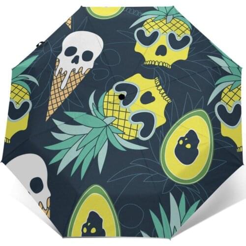 Automatic Umbrella Rain Women Three-folding Umbrella Skull Of Hilarious Pineapple Windproof Umbrella Female Waterproof parasol