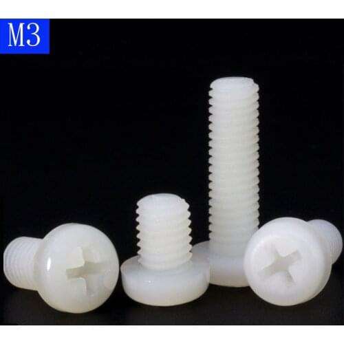 M3 x 0.5 White Nylon Pan Round Head Phillips Screws Plastic Machine Screws bolts