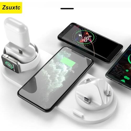Fast Charging 6 In 1 Wireless Charger Station For AirPods For IWatch Series 5 4 3 2 1 For IPhone 12 Pro 11 X XS Max 8 XR Phone