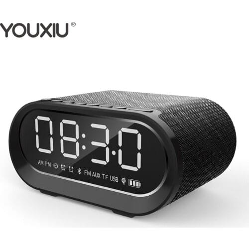 YOUXIU Wireless Bluetooth Speaker Big LED display Alarm Clock Portable Stereo Subwoofer Speaker Fast Charger MP3 player FM Radio