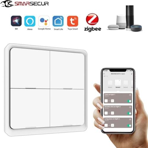 Smarsecur Tuya ZigBee Wireless Smart Scene Switch 4 Gang Scenario Support Zigbee 2mqtt Home Assistant Smart Home Automation