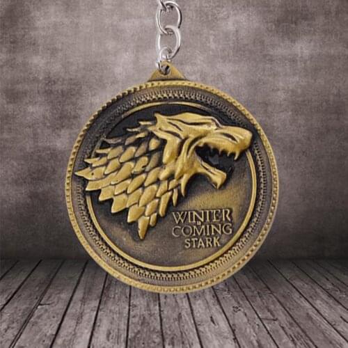 Ice-Fire Thrones Keychain Pendant Season 8 House Stark Wolf Head Badge Key Chains Keyring Llaveros Of Movie Gifts