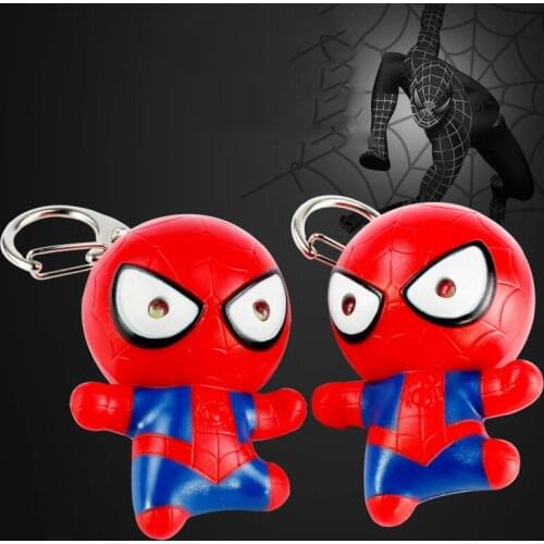 The Avengers Spider Man Anime Figures LED Light Sound Superhero Spiderman Keychain Pendant Kids Gift