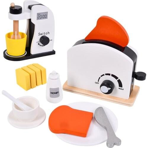 Kids Wooden Pretend Play Sets Pretend Toasters Bread Maker Coffee Machine Game children Toy Kitchen Educational Toy Gifts