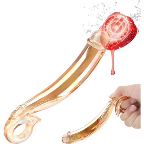 Vagina Massage Female Masturbation Golden Glass Dildo Transparant Crystal Cock Fake Penis Sex Toys for Women Butt Anal Plug