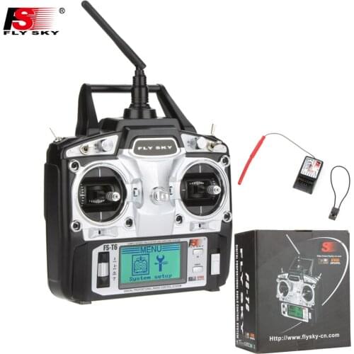 Flysky FS-T6 High Precision 2.4GHz 6CH Mode 2 Transmitter W/Receiver R6-B for RC Multirotor Quadcopter Helicopter Airplane Car