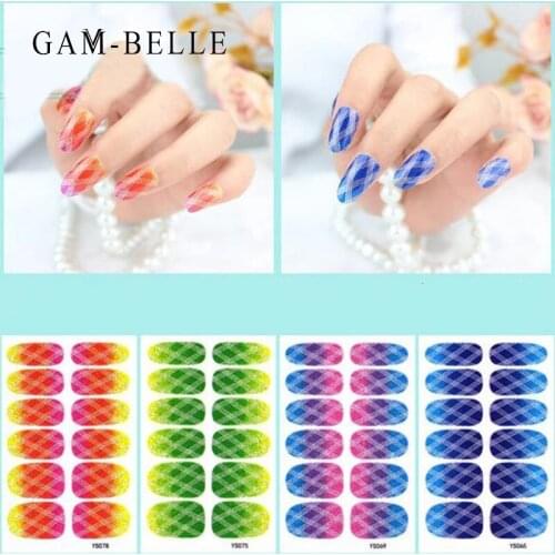 GAM-BELLE 1 Pc Gradient Grid Nail Sticker Colorful Water Transfer Nail Art Decoration Foils Decal Manicure Accessories Sticker