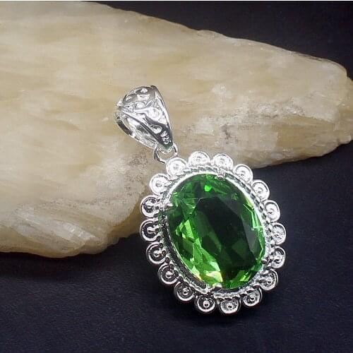 Gemstonefactory Jewelry Big Promotion 925 Silver Solitaire Green Topaz Perfect Women Ladies Mom Gifts Necklace Pendant 20213796