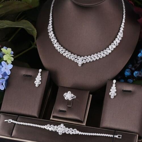 Janekelly Hotsale African 4pc Bridal Jewelry Sets New Fashion Dubai Necklace Sets For Women Wedding Party Accessories Design