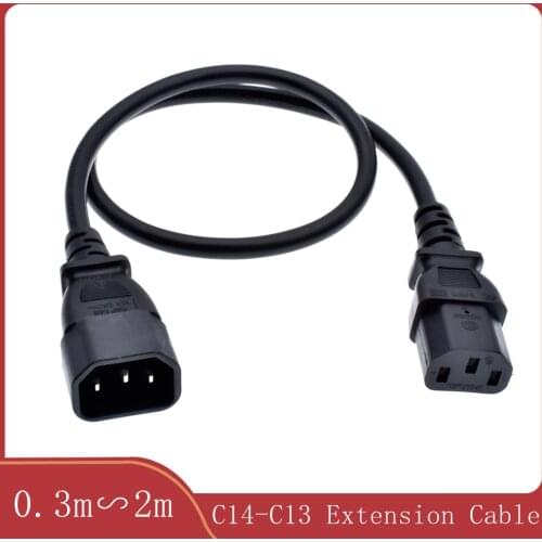 IEC Male C14 to IEC Female C13 Power Extension Adapter Cable 0.3M 1FT/0.5M 1.6FT/1M 3.3FT/2M 6.5FT/3M 9.8FT