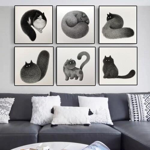 Modern Cute Cat Canvas Painting Black And White Animal Posters And Prints Wall Art Pictures For Living Room Home Decor Cuadros