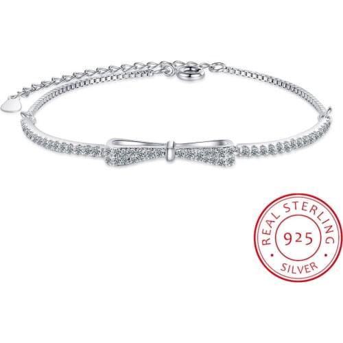 LEKANI High Quality 925 Sterling Silver Bowknot Clear Cubic Zircon Bangles Bracelets for Women Sterling Silver Jewelry SCB108