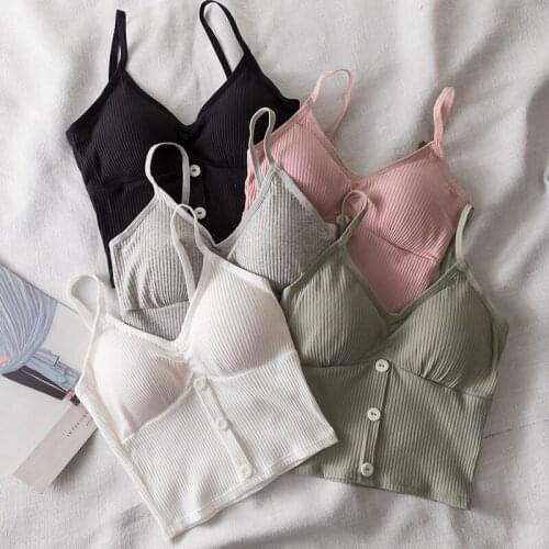 Womens Underwear Camisole Top Solid Color V-neck Padded Sling Tank Top Soft Unwired Ladies Casual Underwear Top Vest