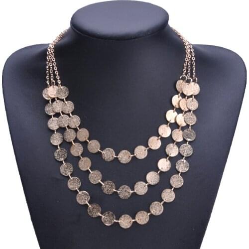 Fashion jewelry accessories gold color Multiple layers sheet chain with crystal Necklace for couple lovers Women