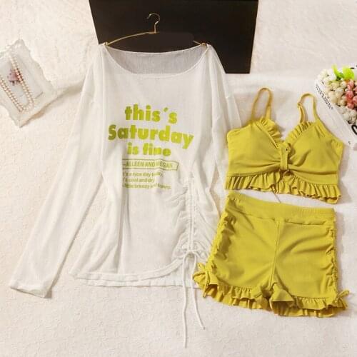 STAERK fashionable bright color long sleeve sunscreen student fan conservative cover belly show thin split body swimsuit woman