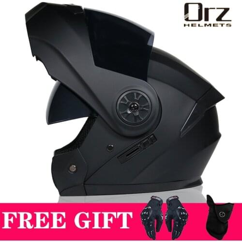 2 Gifts Unisex Racing Motocross Modular Dual Lens Carbon Unisex Motorcycle Helmet Full Face Safe FlipUp Cascos Para Moto