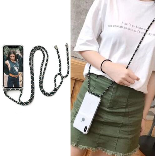 Crossbody Strap Lanyard Necklace Carry Clear Soft Case for Samsung J3 J5 J7 2017 J4 J6 Plus 2018 J2 Core A51 A71 S20 FE S21 Plus