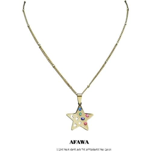 Stainless Steel Colorful Turkey Eyes Pentagram Moon Necklaces Women Gold Color Islam Necklaces Jewelry bijoux acier N5237S01