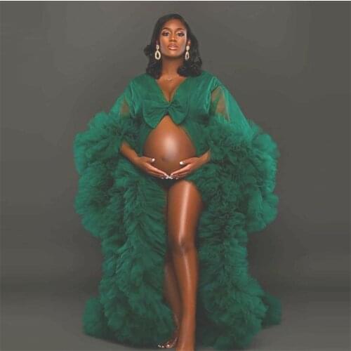 Pregnant Night Gown with Bow Bride Sleepwear Robes Tiered Tulle Custom Made Long Sleeves Dressing Gown Women Sleepwear Dress