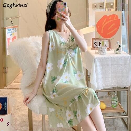 Nightgowns Women Loose Lovely Fashion Summer Thin Leisure Sleepwear Sleeveless All-match Female Cozy Breathable Japanese Style