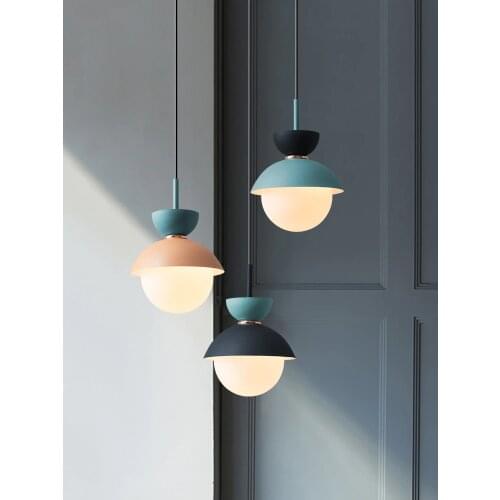 Nordic small chandelier creative personality macaron lamp bedroom bedside hanging light