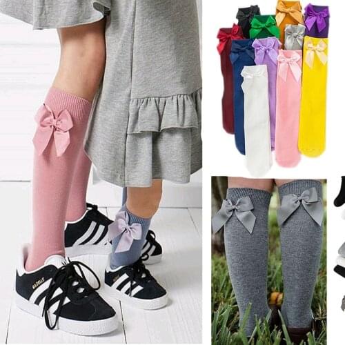 Girl socks long sock over knee high bow baby winter girls toddler shoes socks girls 2 to 8 year socks kids cotton spring autumn