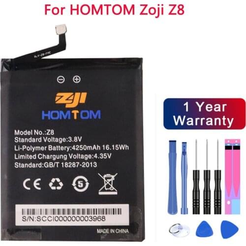 100% new Original ZOJI Z8 Battery Replacement 4250mAh Parts for HOMTOM zoji Z8 Smart Phone+free tools