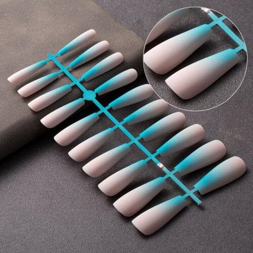 New 20 pieces Frosted Gradient Full-fit Ballet Nail Tips Coffin Fake Nails Long Color False Nail Manicure Tools Set