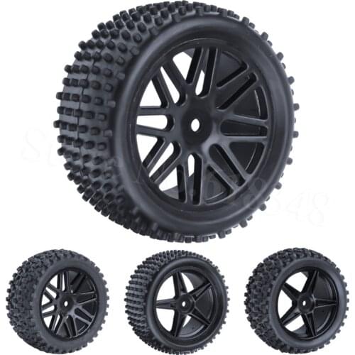 4 Pieces Front & Rear Buggy Tyres Wheels 12mm Hex For 1/10 RC Car Fit HSP STORMER 94105 Redcat Shockwave Nitro Buggy