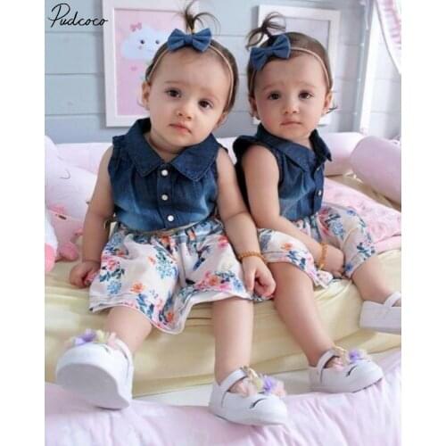 Toddler Baby Girls Sleeveless Dress Kids Party Denim Flower Dresses Sundress