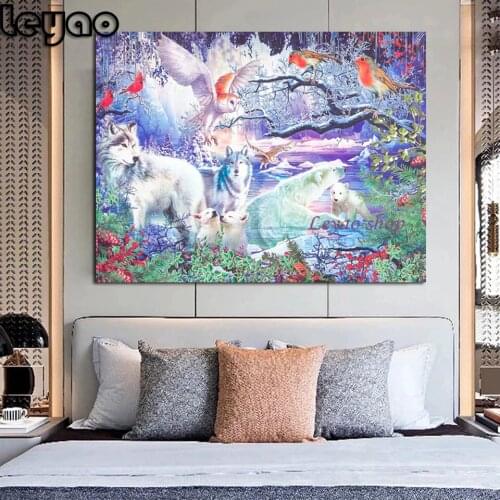 Full Square/Round Diamond Spirit of Winter wolf bear owl landscape 5D DIY Diamond Painting Diamond Embroidery Home Decor Gift