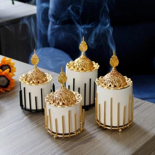 Portable Arabic Gold Color Incense Burner Middle East Home Use Incense Holder Ceramic Spiritual Decor Backflow Incense Burner
