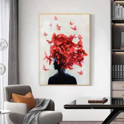 Butterfly Woman Portrait Graffiti Art Posters Print Abstract Nordic Girl Canvas Painting On The Wall Art Pictures For Home Decor