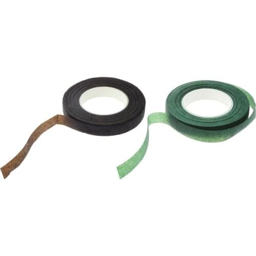 2 Pcs 30Yard 12Mm Self-Adhesive Paper Tape Floral Stem For Garland Wreaths DIY Craft Artificial Silk Flower(Brown & Dark Green)