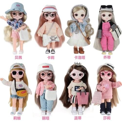 16cm Bjd Doll 13 Movable Joint Doll Hand Make Toys Princess Dress Up Birthday Gift for Girl Doll with Clothes Glasses Bag Hat