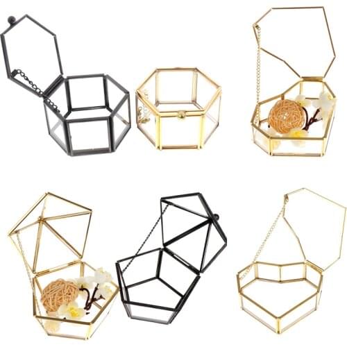 1PC Geometrical Clear Glass Jewelry Box Jewelry Organize Holder Ring Box Necklace Bracelets Earrings Jewelry Storage Accessories
