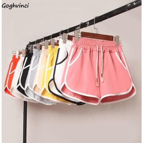 Shorts Women Summer Elastic-waist Lace-up Loose Casual Outwear Homewear Solid Side-stripe Womens Hot Students Simple Wide-leg