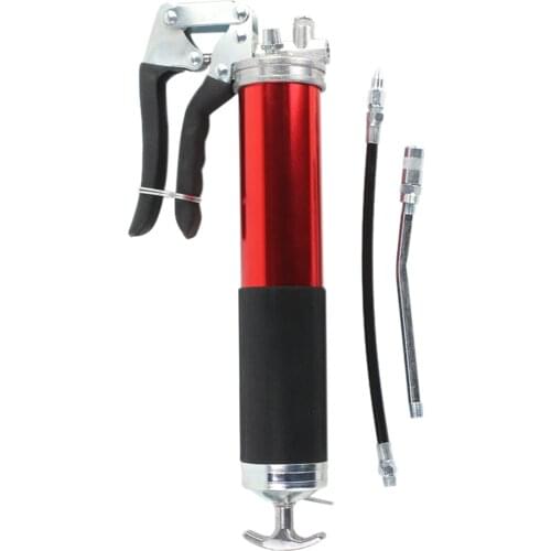Grease Gun 500CC Red Heavy Duty Deluxe Pistol Grip Manual Cartridge With Flex Hose And Metal Extension Pipe