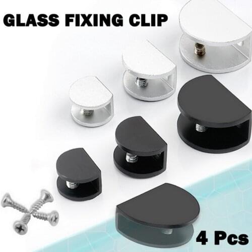 Urijk 4Pcs/set High Quality Space Aluminum Glass Clips Adjustable Wall Mounted Glass Shelf Clamp Bracket 5-15mm Glass Holder