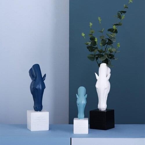 34.5CM NORDIC STYLE HORSE HEAD VASE LIVING ROOM DRIED FLOWERS VASE OFFICE ART DECORATION HOME DECORATION FLOWERS VASES R1965