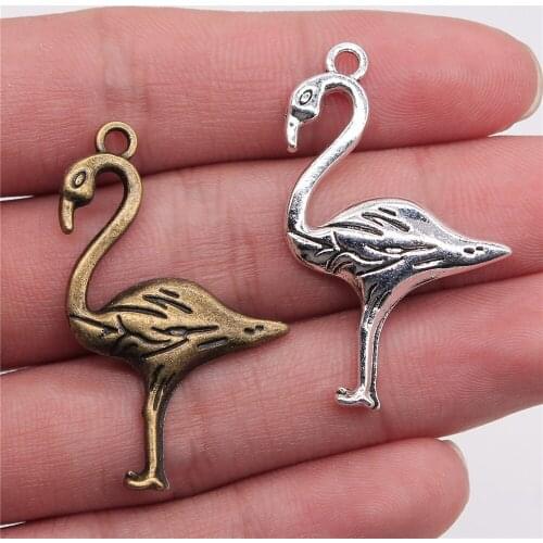 WYSIWYG 3pcs 40x24mm Flamingos Pendants Antique Silver Color Flamingos Charm Pendant Flamingos Charm
